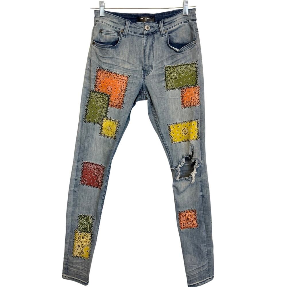 Serenade Skinny Jeans Womens 30 Bandana Patchwork Distressed Streetwear Festival